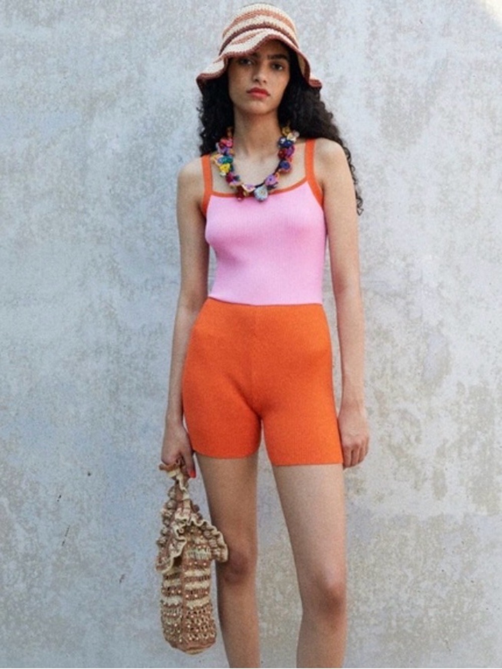 Zara Romper silky jersey stretchy pink/orange S beach festival vacation hippie